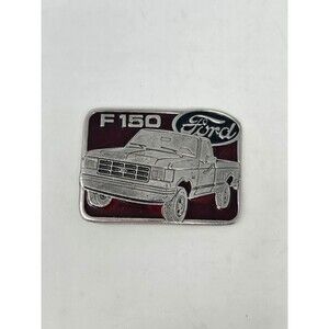 VINTAGE BELT BUCKLE FORD F-150 TRUCK SILVER RED GREEN RUGGED UTILITY MENSWEAR OS